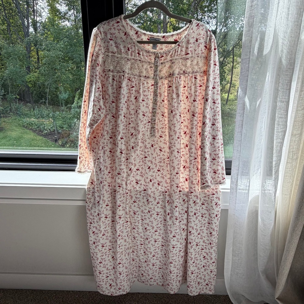 Croft & Barrow Intimates Cardinal Print Cotton Flannel Traditional Nightgown 2X